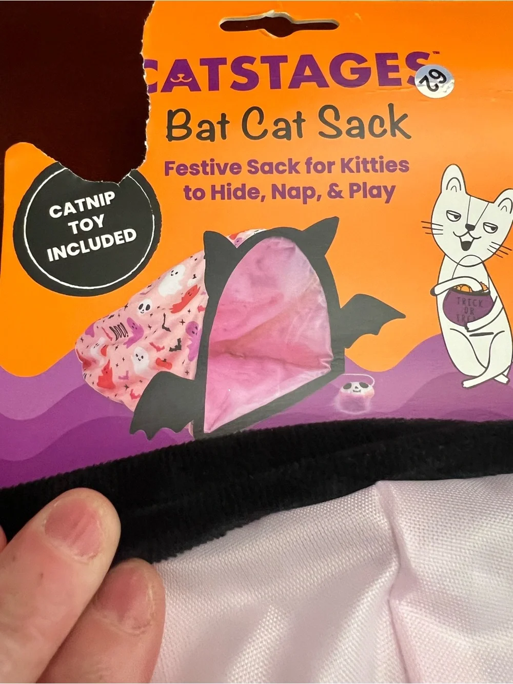 Bat Cat Sack Pop-Up Cat Bed - Pink Halloween Bat Design